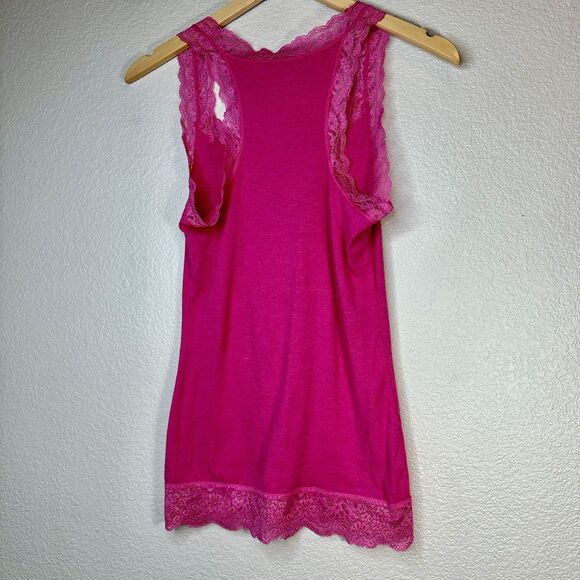 Mossimo Y2K Womens Lace Trim Ribbed Tank Top Size M Pink Sweetheart Racerback - Picture 2 of 5